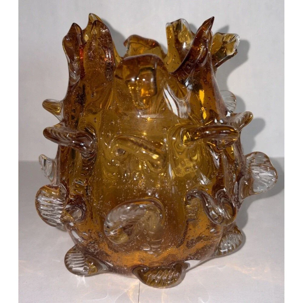 OK Lighting Crystal Home Collection Art Glass Urchin/Thorn Vase Amber 6.5” 1 pc